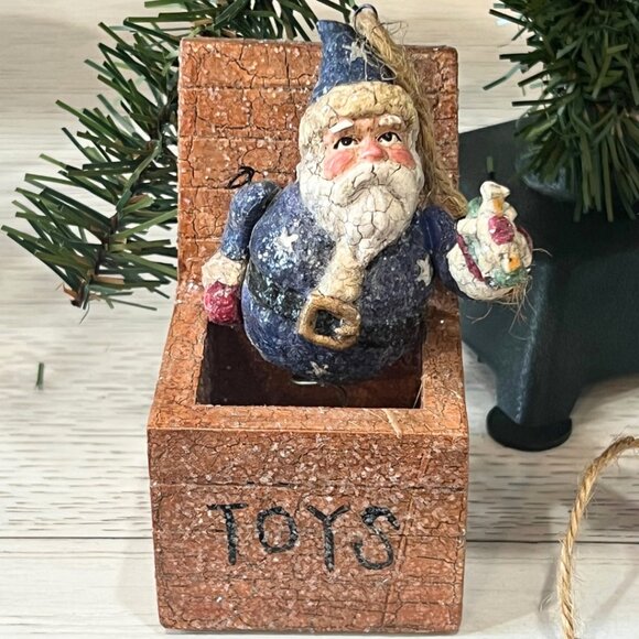 Vintage Glitter Santa Jack In The Box Reindeer Pull Toy Christmas Ornaments Lot - Picture 2 of 16